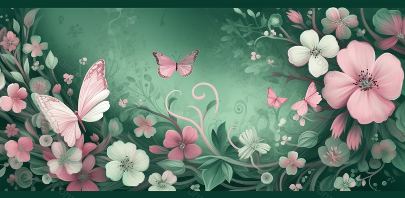 母亲节文艺手绘插画花朵粉色banner展板背景绿色植物藤蔓蝴蝶,插画/手绘图,插画/手绘图库,插画/手绘图下载,插画/手绘